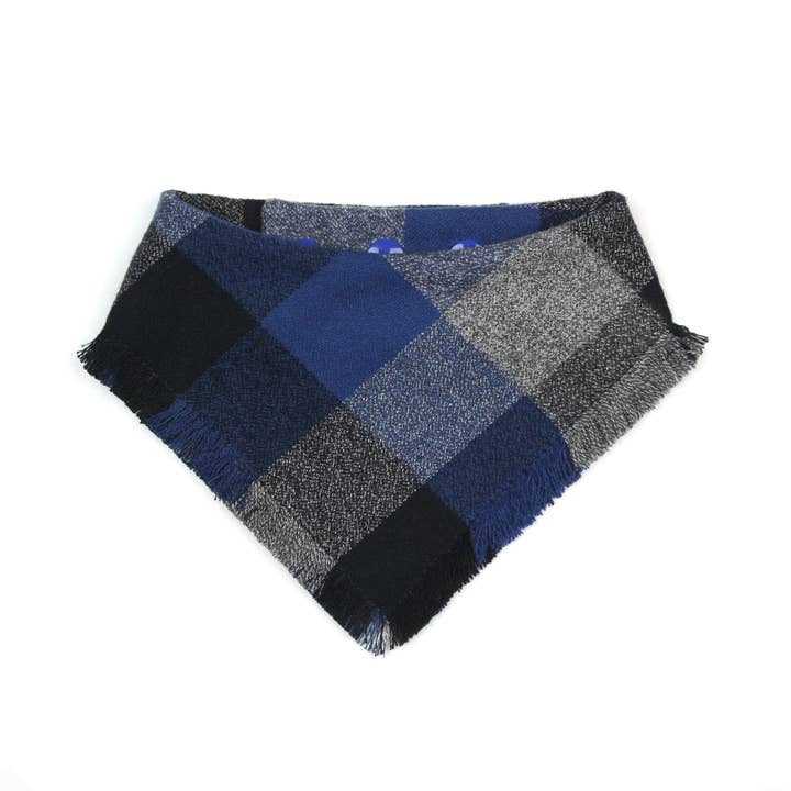 Dusidog - Wholesale Pet Bandana - Dog - Blue Flannel Plaid Fringed Pet Bandana - The Midnight
