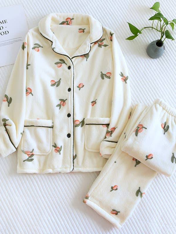 Fleece Pajama Set Long Sleeve Top Elastic Waist Pants for wholesale by Anna Kaci Wholesale