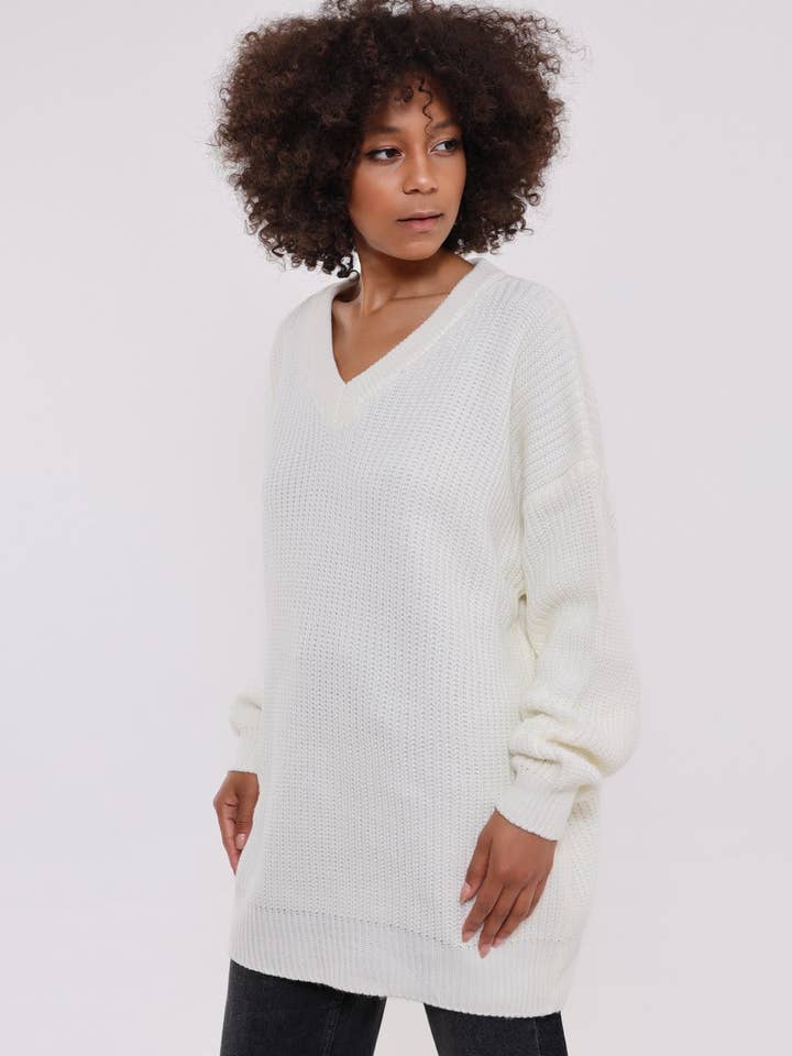 Oversized gebreide trui met V-hals voor wholesale door Cloth Cube