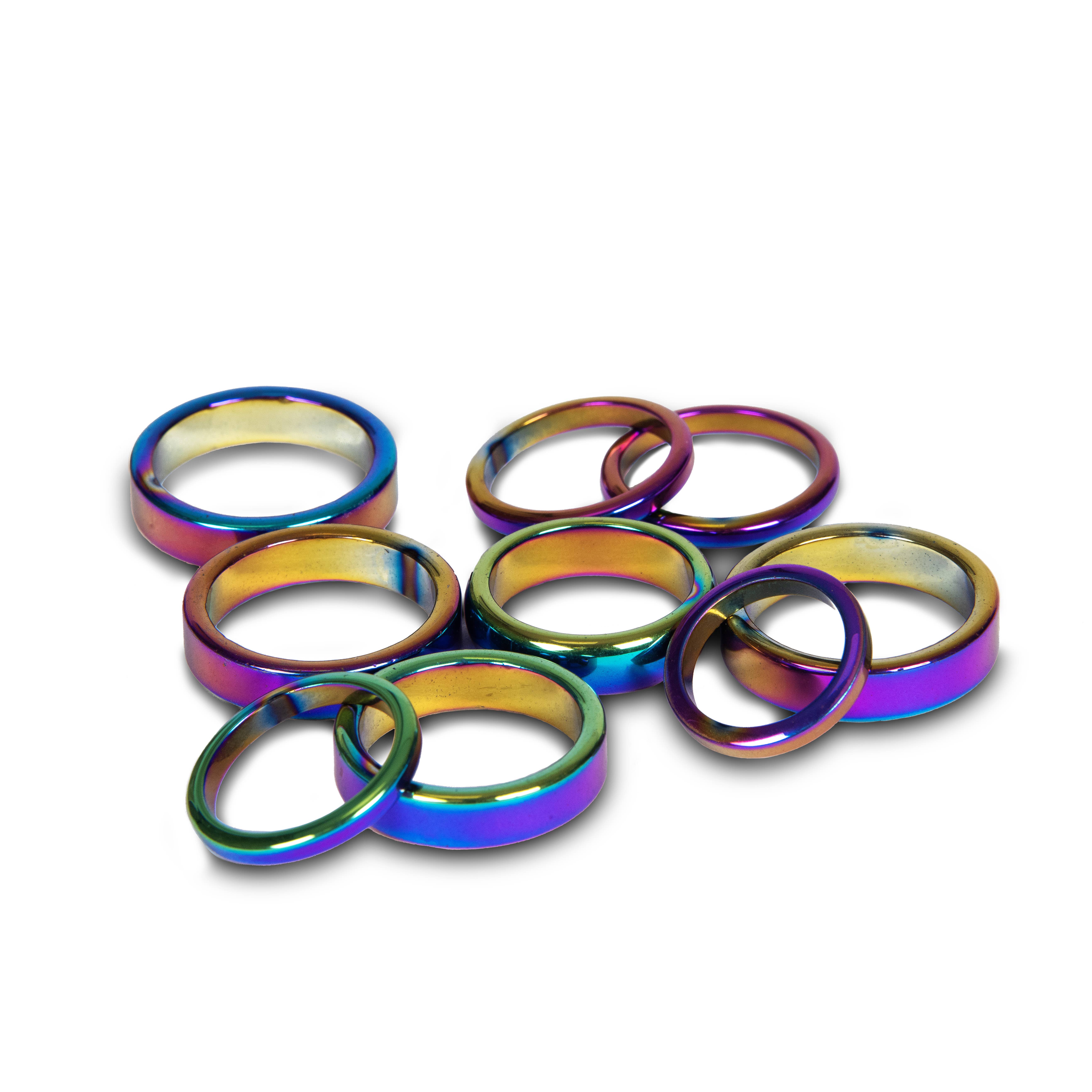 British Fossils - Wholesale Band/Stacked Ring - Iridescent Hematite Ring Pack1