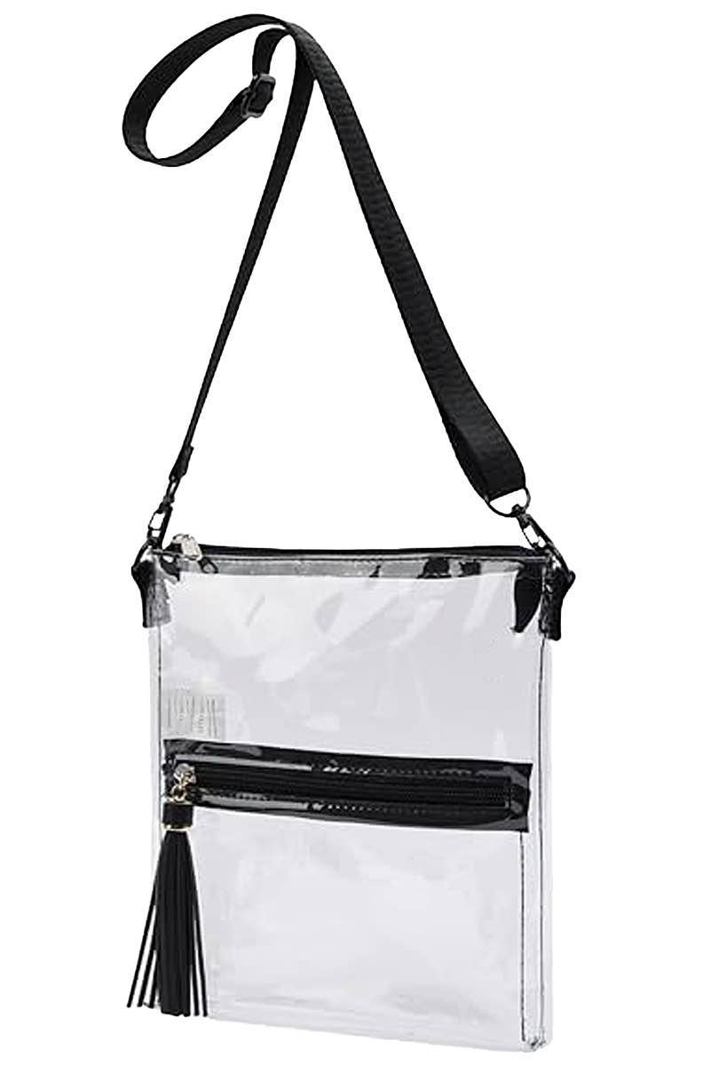 KLAR/SCHWARZ Strapazierfähige transparente PVC-Umhängetasche für den Großhandel auf Faire1