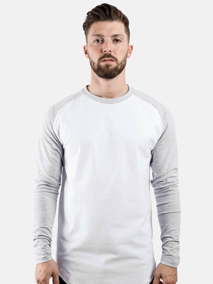 Camiseta de béisbol de línea larga blanca y gris para venta al por mayor de Blackskies