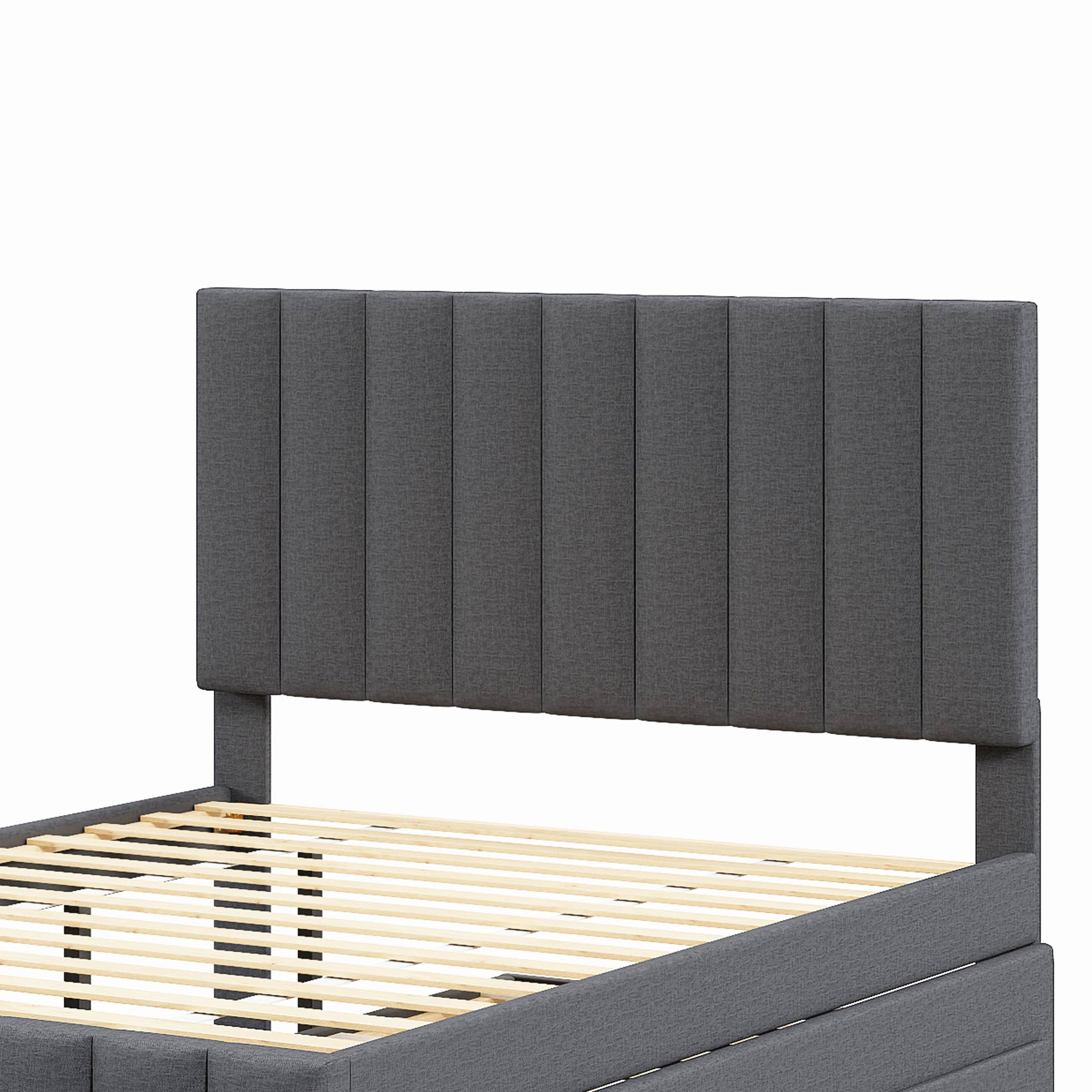 Gray Upholstered Platform Bed with Trundle & 3 Drawers, Linen for wholesale on Faire7