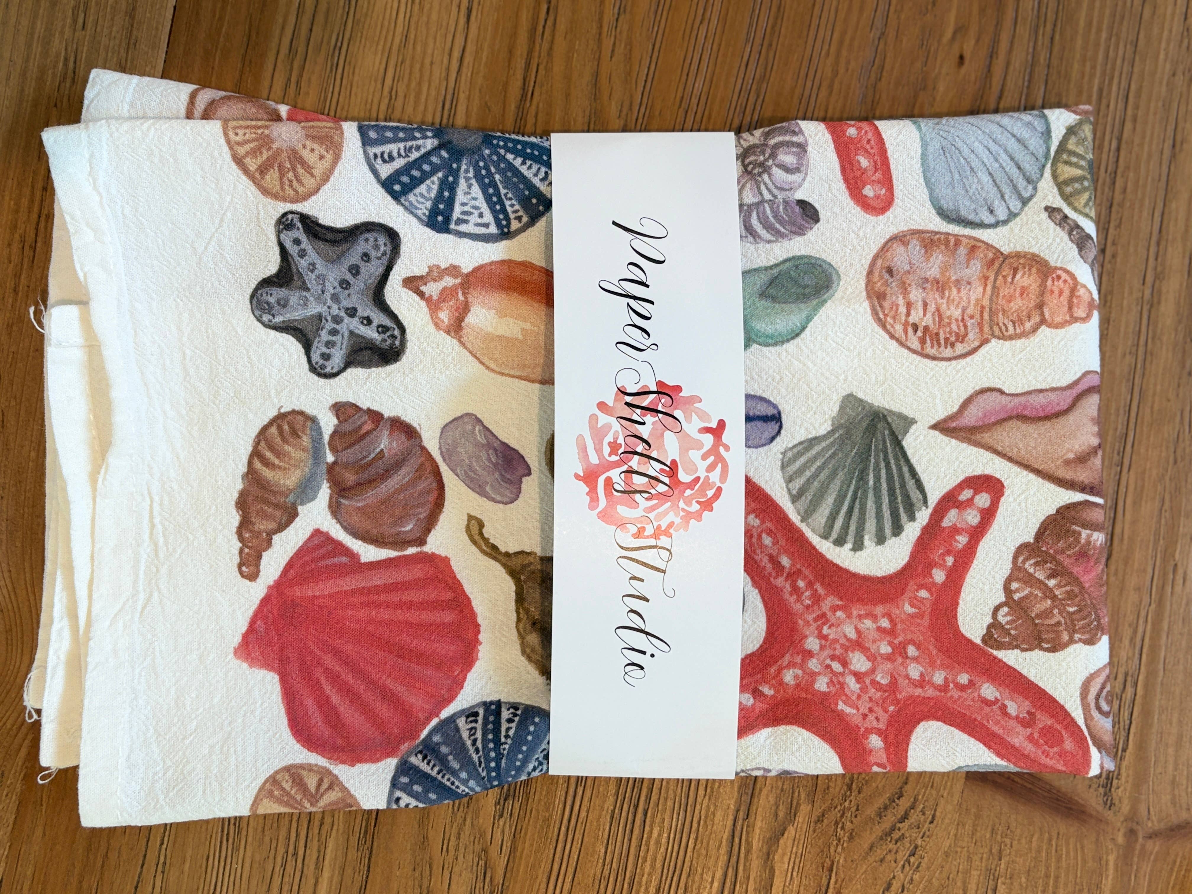Paper Shells Studio - Wholesale Tea Towel - Coastal Shells Flour Sack Towel – Hanging Loop Included3