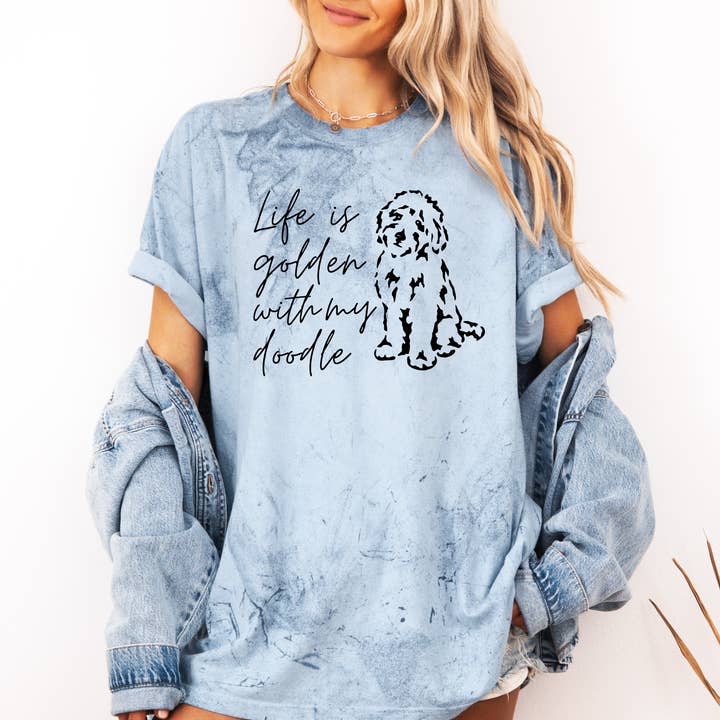 Verita Culture - Wholesale Screen Printed T-Shirt - Women's - Life Is Golden With My Doodle Dog mom Garment Dyed T Shirt2