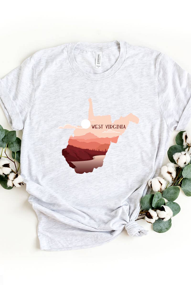 COLORBEAR - Wholesale Screen Printed T-Shirt - Women's - West Virginia STATE LANDSCAPE UNISEX SHORT SLEEVE0