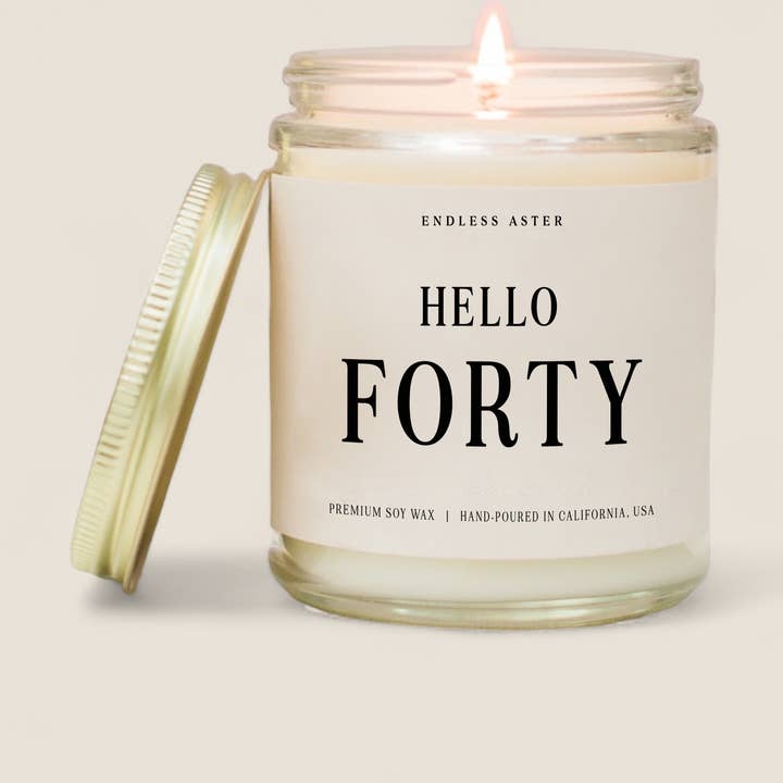 Hello Forty - Vela Vegan de Frasco de Cera de Soja 8, 16 oz, Aniversário por atacado de Endless Aster