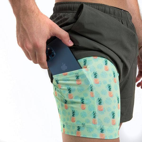 Bermies - Wholesale Athletic Shorts - Men's - Green (pineapple vibes liner)2