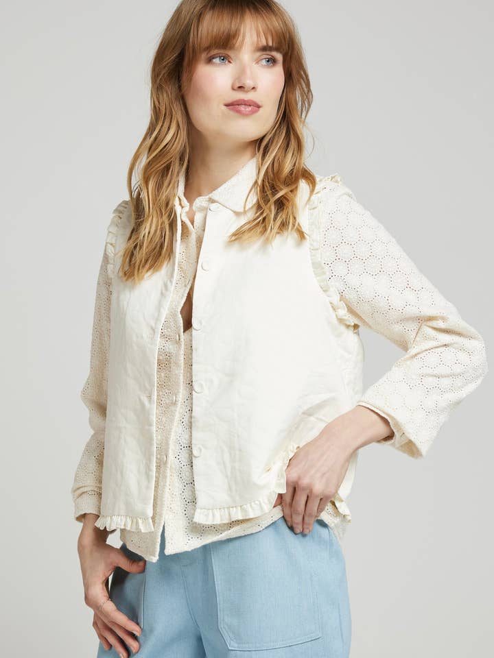 Andy & Lucy - Wholesale Cardigan - Women's - ISADORA - Ruffled Sleeveless Cardigan