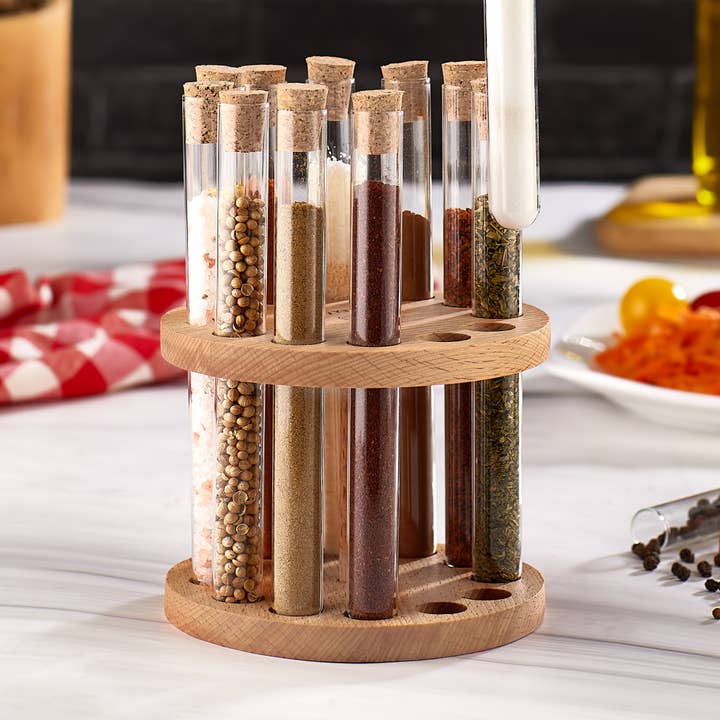 Joy Kitchen - Wholesale Spice Rack - Ronden kruidenrek reageerbuisjes met kurk set van 122