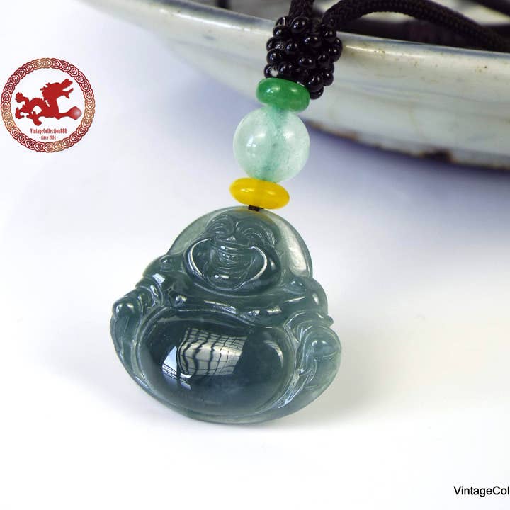 Vintagecollection888 - Wholesale Pendant/Charm Necklace - Small Happy Buddha Pendant in Natural Jadeite Jade.3