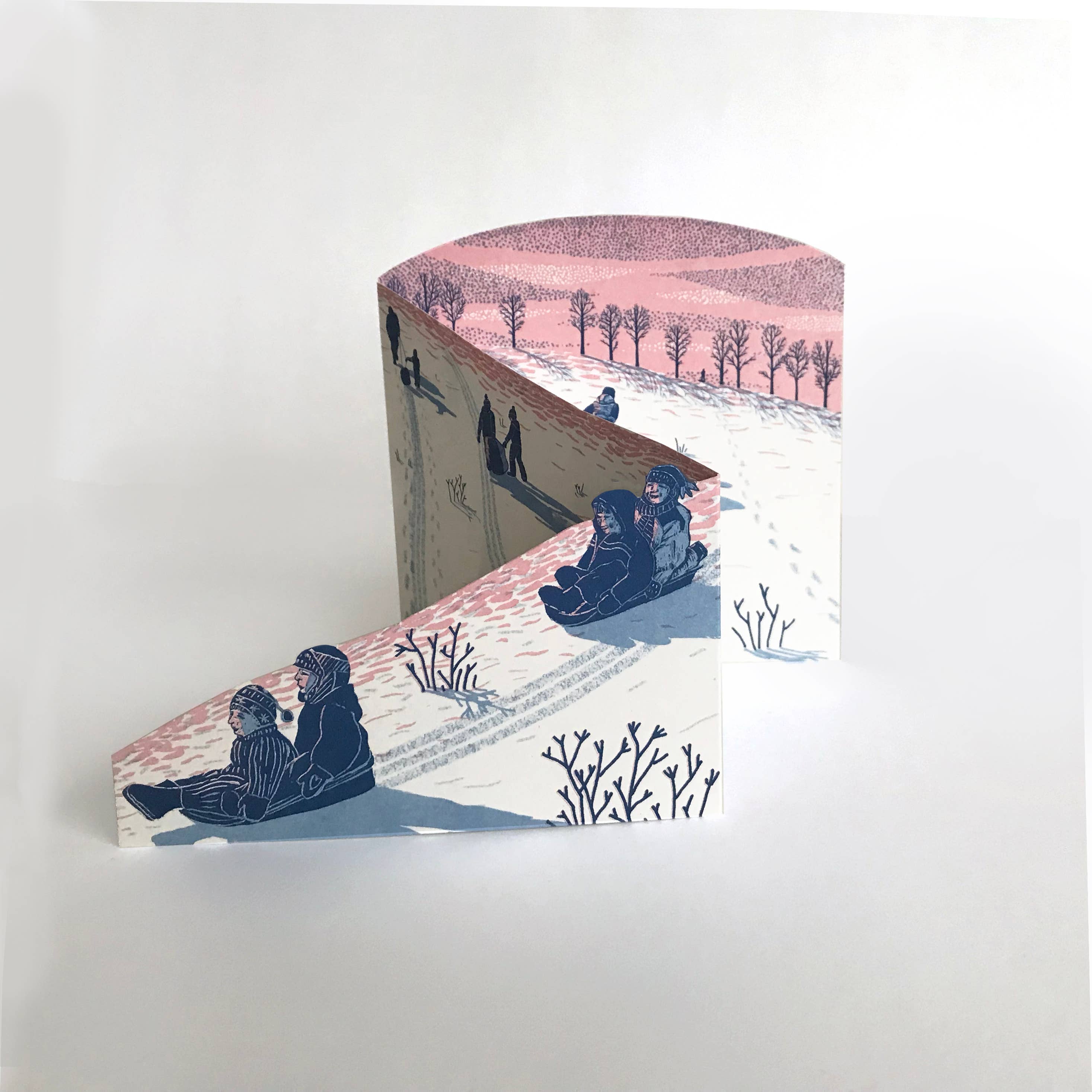 Folded Forest – wholesale Christmas card – Concertina Card - Sledging at Dusk1