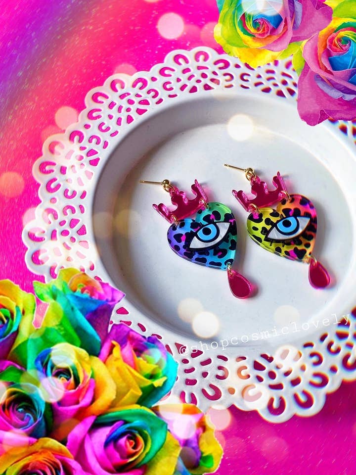 Rainbow Leopard QUEEN Earrings for wholesale by Cosmic lovely