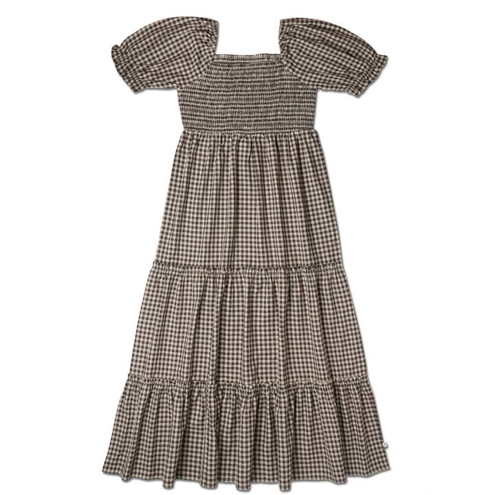 Organische Geruite Jurk met Gesmokte Lagen - Gingham Ruiten voor wholesale door Makemake Organics
