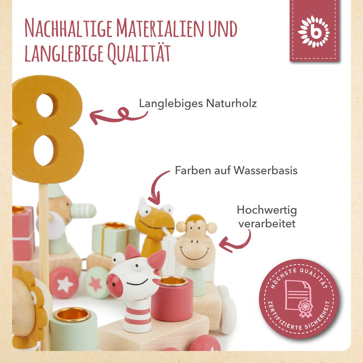 Bieco Spielwaren - Wholesale Toy Set - Kids - Birthday Train Wood Berry 0-99 with 6 Candles5