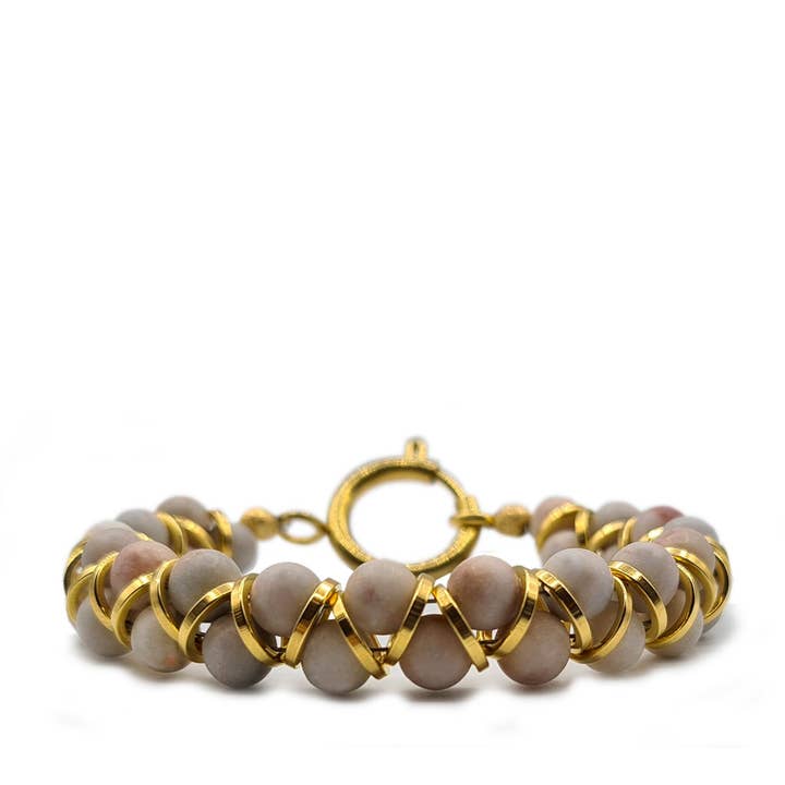 Brassard tabou métal et pierre 6 mm, rose/or vintage pour la vente par TABOO Sieraden