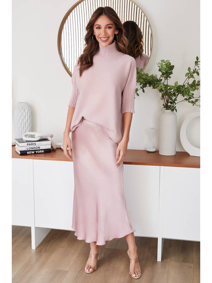 MILIO MILANO - Wholesale Skirt - Women's - SILKY SLIP SKIRT W/ LACE TRIM (9298/235110-DUSTY ROSE)