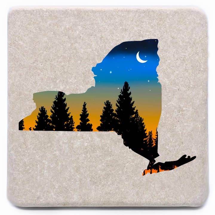 Coaster « Ou votre État » Twilight Sky Namedrop de New York pour la vente par Noomoon