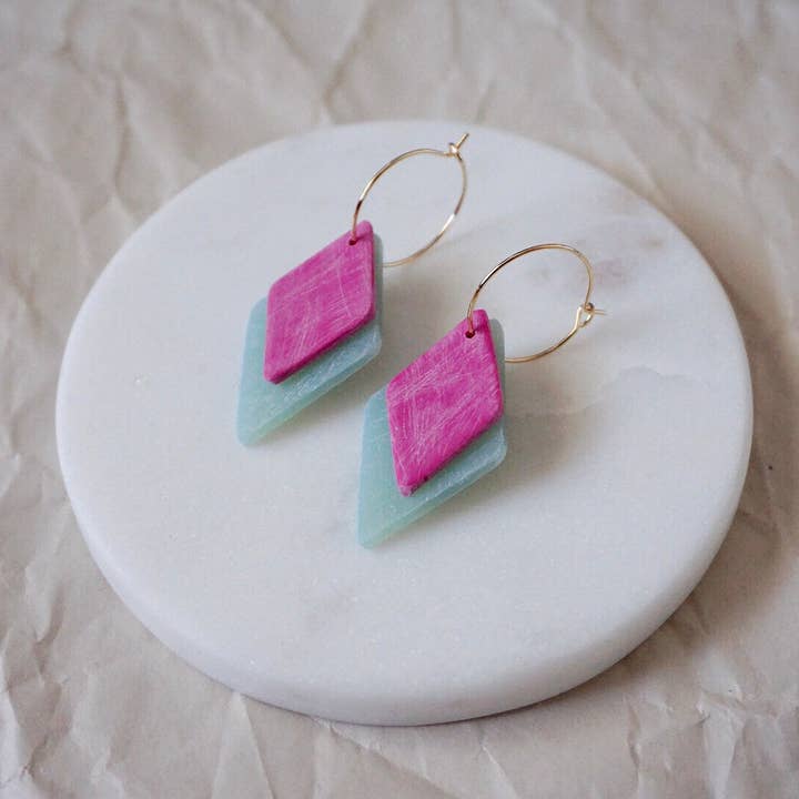 Diamond Stack Hoops - Seaglass/Magenta for wholesale by Shape + Form