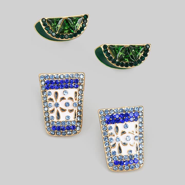 CZ LIME AND TEQUILA STUD SET for wholesale by Girly