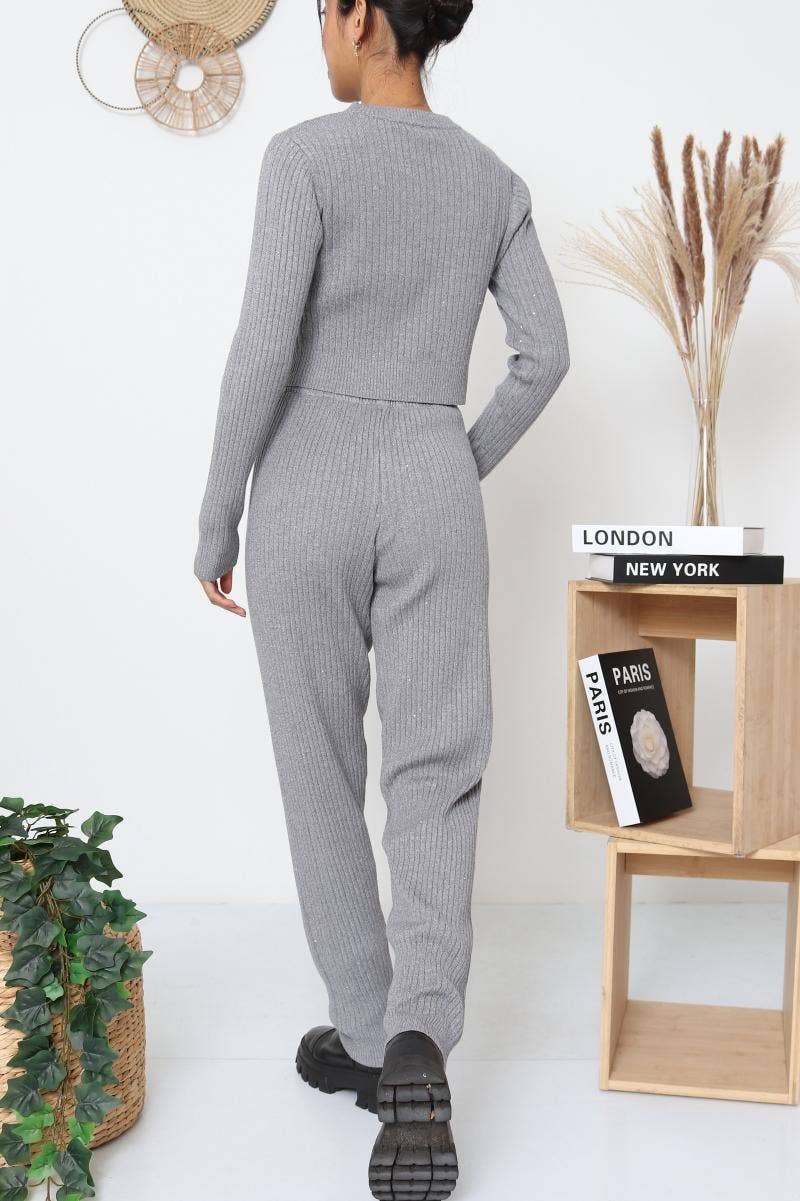 DIX-ONZE - Vente Ensemble haut et pantalon (PAS d'intérieur) - Femme - Ensemble Maille Côtelée – Top Longue Manche & Pantalon9