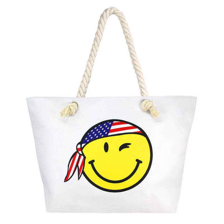 Borsa da spiaggia Smile Face With USA Bandana Print per la vendita all'ingrosso da parte di Shopping2help