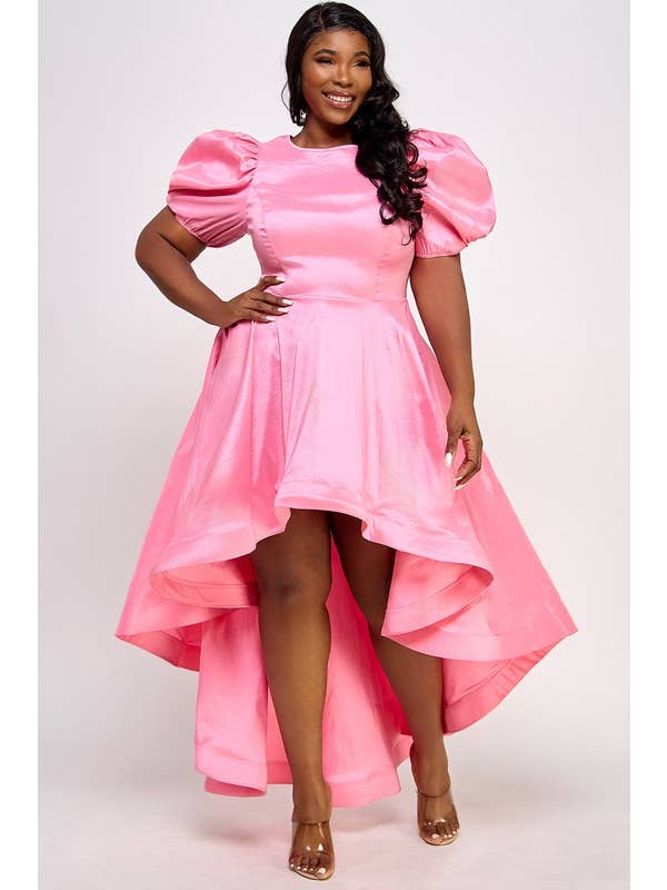Namatt Design - Wholesale Dress - Women's - Plus Puff Short Sleeves Flare Midi Dress
