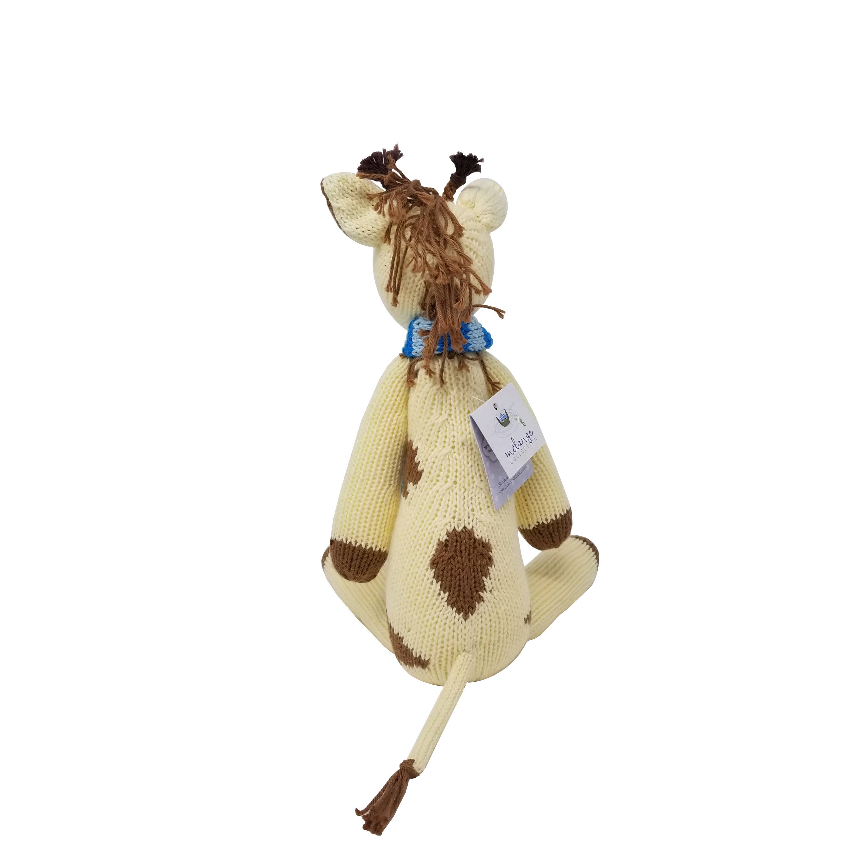Melange Collection – wholesale Stuffed/plush toy – Kids & baby – Handmade Knit Cotton Giraffe Toy with Blue Scarf1