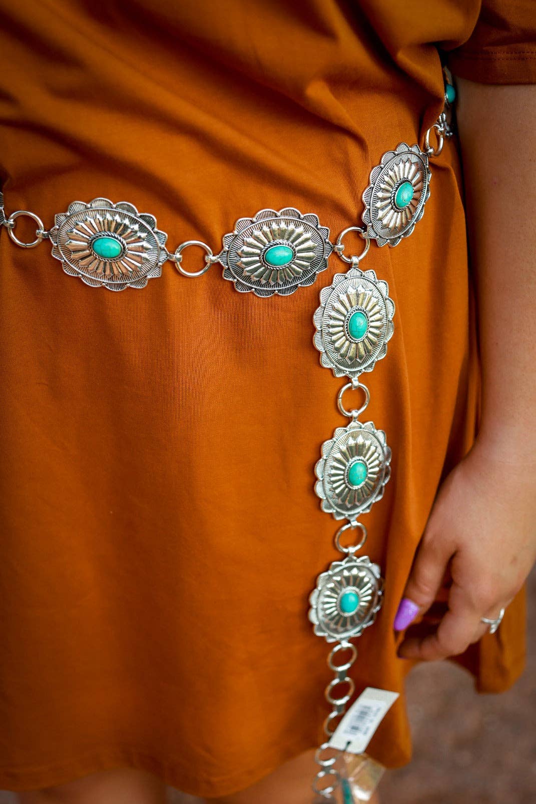 Turquoise Argent Ceinture florale à maillons concho argentés She Is Fearless, classique en vente sur Faire2