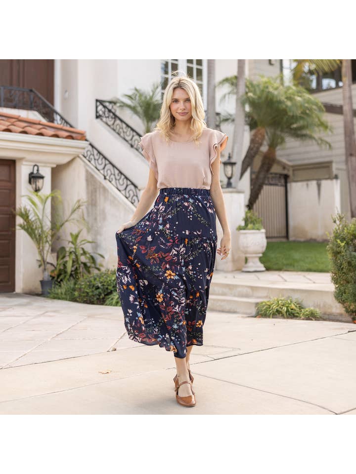 Teal Three Layered Floral Skirt for wholesale on Faire6