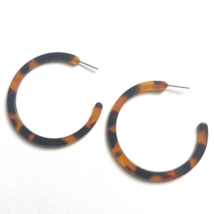 Turtoiseshell big hoop acrylic earrings for wholesale by One of a Kind Club