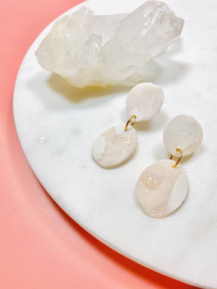 Blush & White Terrazo Stud Dangle Earrings for wholesale by Maple + Love