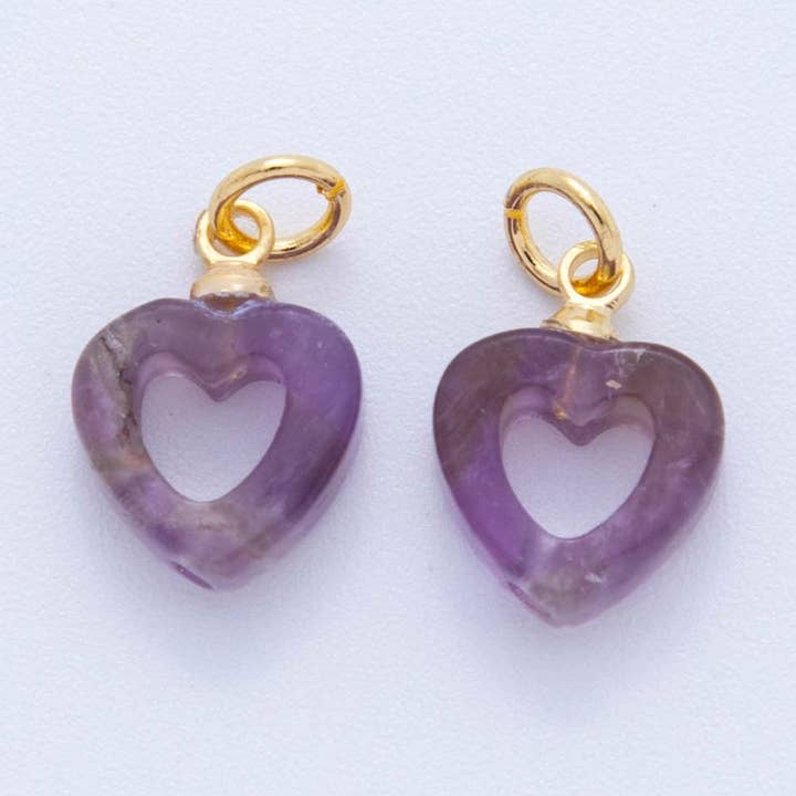 18K Gold Filled Purple Amethyst Gemstone Heart Charm | AC1548 for wholesale by Aim Eternal