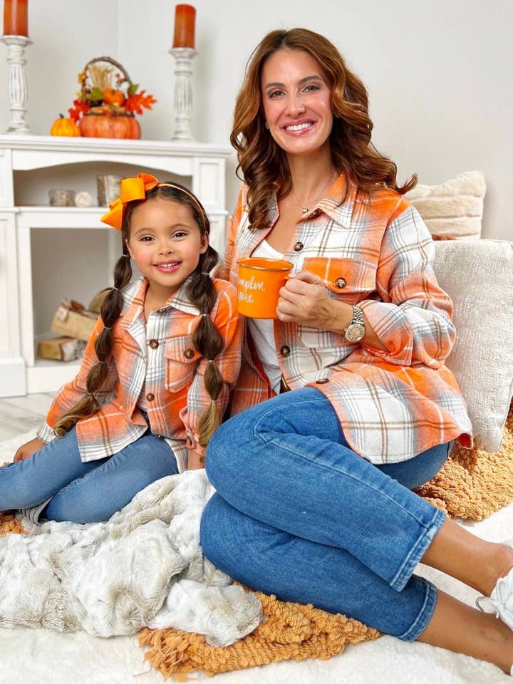 Mommy & Me Pumpkin Spice Orange Flannel Shirt for wholesale by Mia Belle Girls • Wholesale