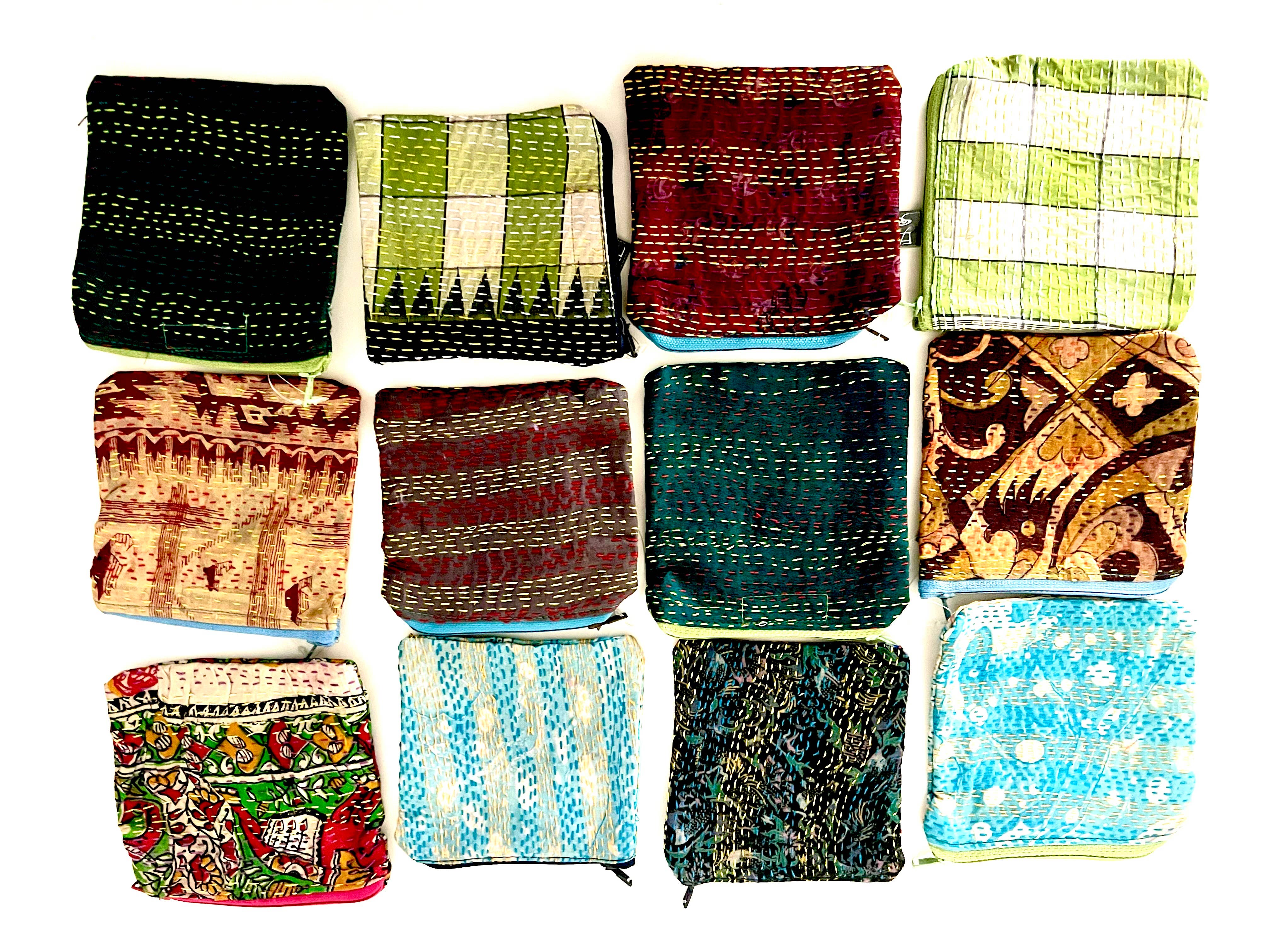 Erik & Mike - Wholesale Pouch - Women's - Kantha  embroidered stitch small pouch vintage silk assorted2