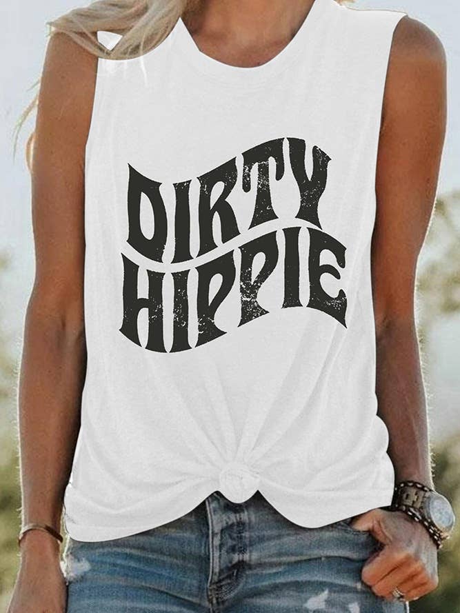 White Dirty Hippie Print Sleeveless Graphic Tank Top STC125C184 for wholesale on Faire
