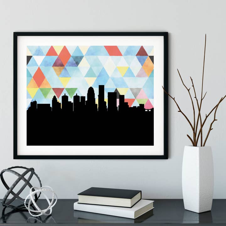 Louisville Kentucky geometrisk skyline kunsttryk for engroshandel hos Paperfinch Design