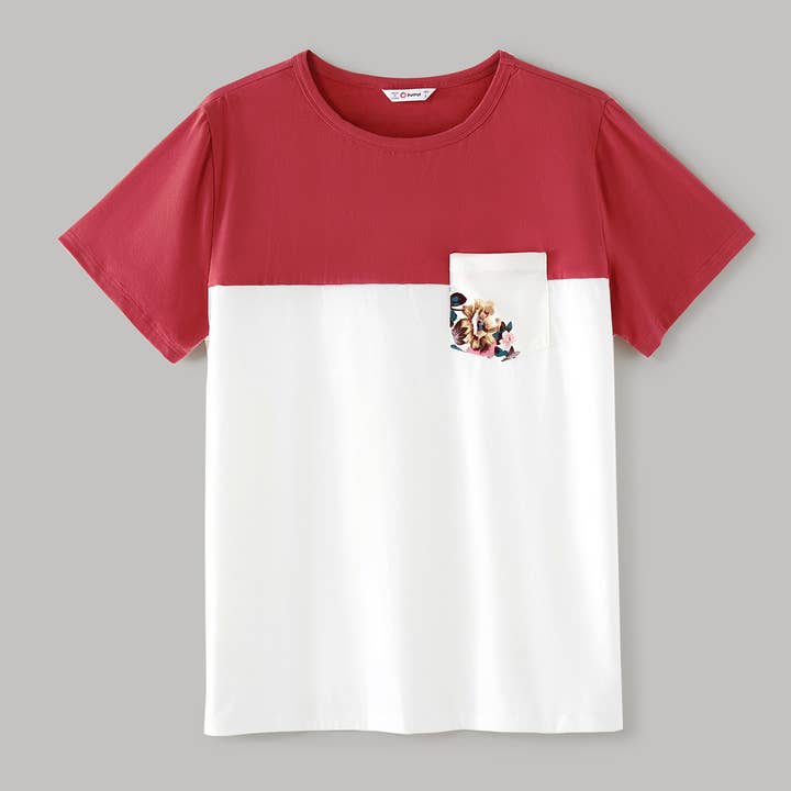 Röd och vit Colorblock T-shirt för män för wholesale av PatPat Matching