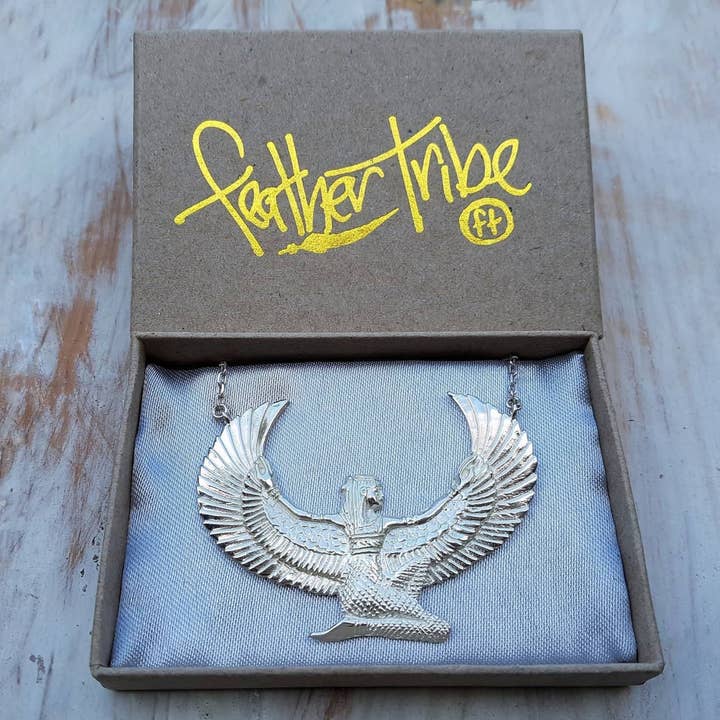 Feather Tribe - Wholesale Pendant/charm necklace - Medium Silver Dipped Isis Goddess Necklace0