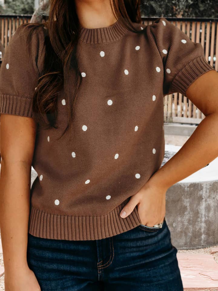 Pull à manches courtes à pois élégants (S-XL) pour la vente par 66DISCO