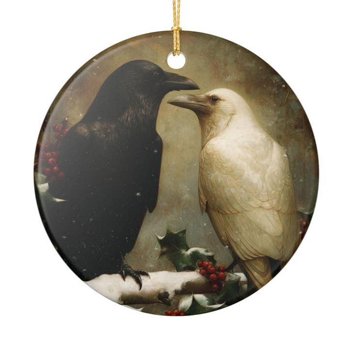 Solstice Ravens Ceramic Ornament for wholesale by Ye Curiosity Shoppe