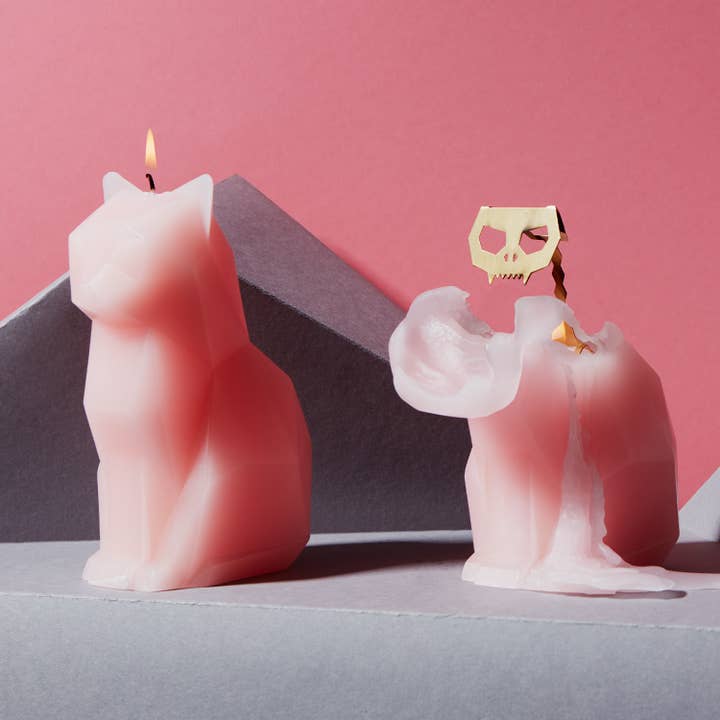 54 Celsius - Wholesale Novelty Candle - PyroPet Kisa Cat Skeleton Candle - 7" Tall, Light Pink