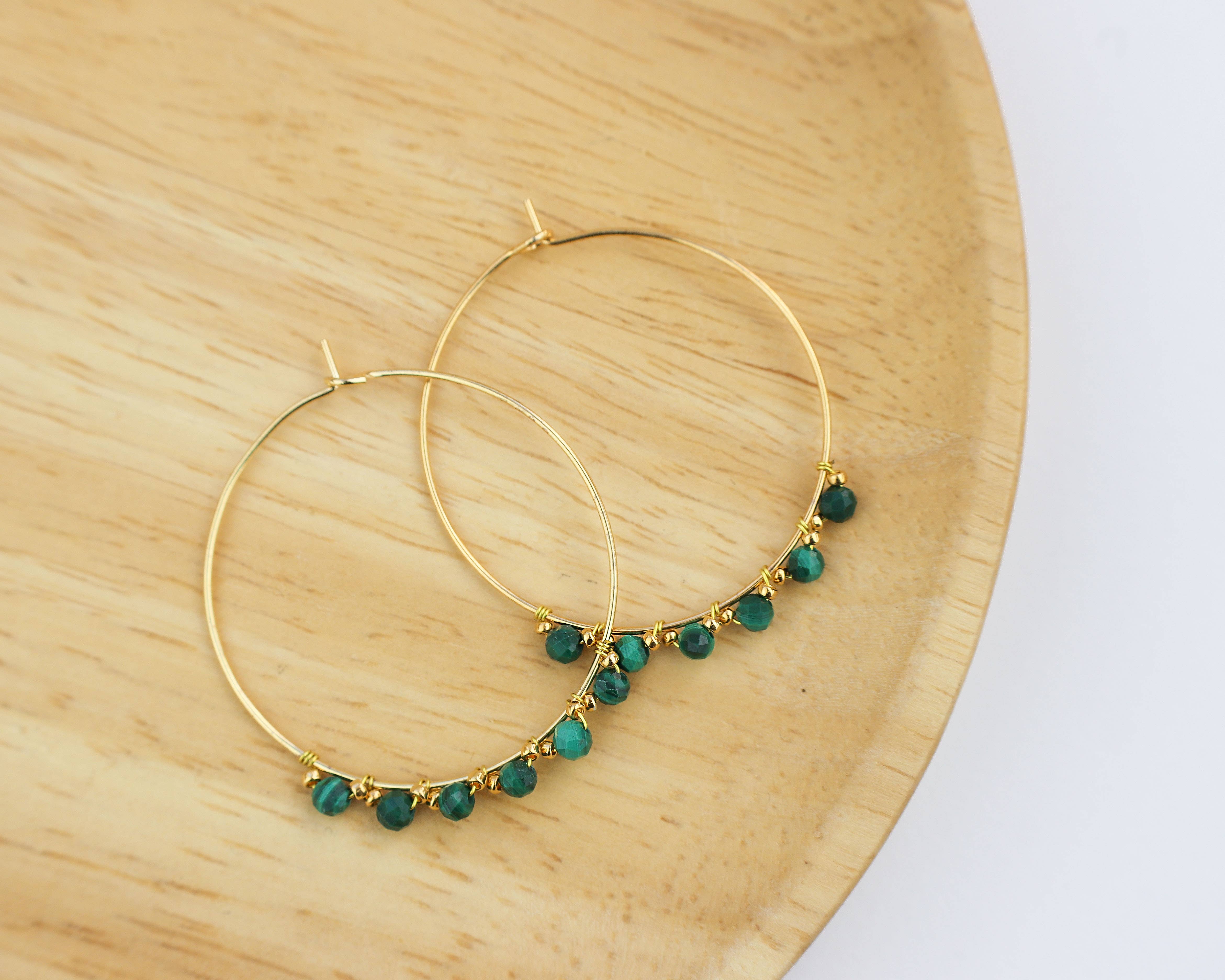 Minalis - Wholesale Hoop Earrings - Golden hoop earrings and natural stones7