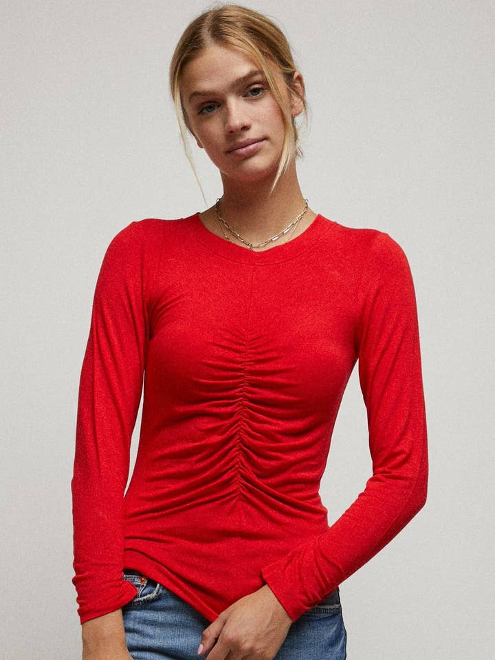 Långärmad fastsatt öppen rygg topp för wholesale av Cerule