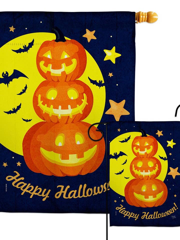 Pumpkin Trio Falltime Halloween Decor Flag for wholesale by Two Group Flag Co