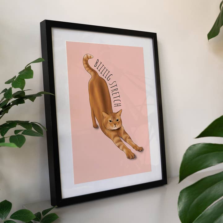 Hayley Jade Design Studio – wholesale Art print – Big Stretch Cat Art Print2