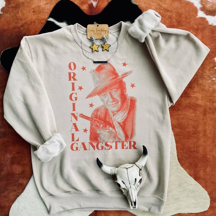Original Gangster Western Graphic Sweatshirt for wholesale by Ranchy Roan Boutique