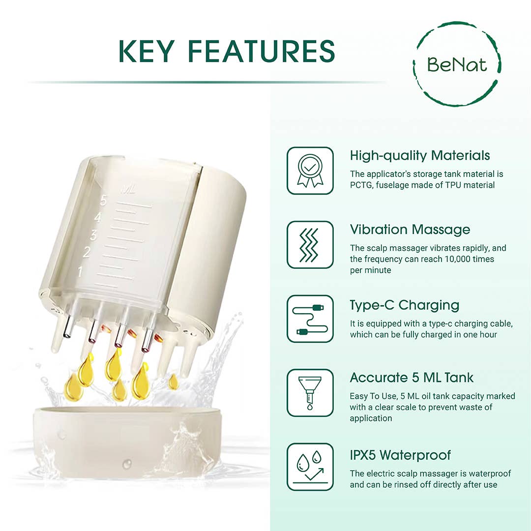 BeNat - Wholesale Head Scratcher/Massager - Electric Oil Applicator and Vibration Scalp Massager 2 in 1.5