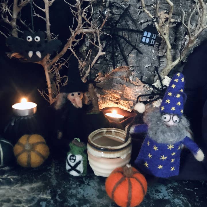 Felt So Good - Wholesale Decorative Tabletop Object - Handmade Wanda the Witch Biodegradable Halloween Decoration
