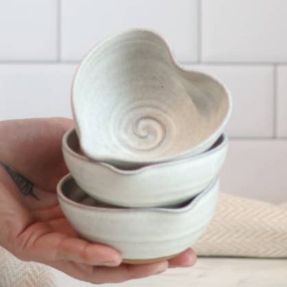 Handmade Heart-Shaped Small Bowl in Cream | for wholesale by Gravesco Pottery